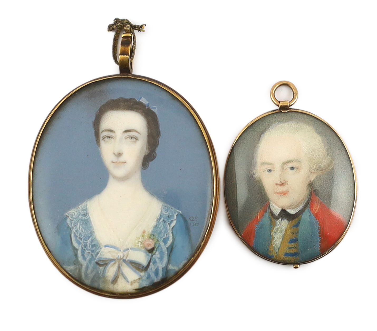 Mid 18th century English School, Portrait miniatures of a lady and gentleman, watercolour on ivory, CITES lady DCDZXRLM, CITES gent NAVVBBGM